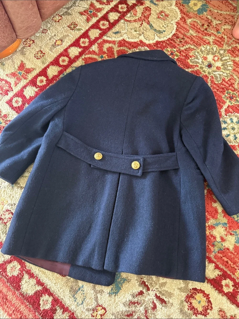 Navy Wool Peacoat with Gold Buttons and Military Patch
